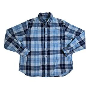 Eddie Bauer Men's Medium Flannel Plaid Button Up Shirt Red Blue Gray Lumberjack